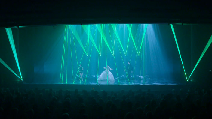 swan lake louisville ballet - rothbart represneted with green lasers louisville